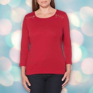 Rafaella Women’s Red Zipper 3/4 Sleeve Sweater Top Size L